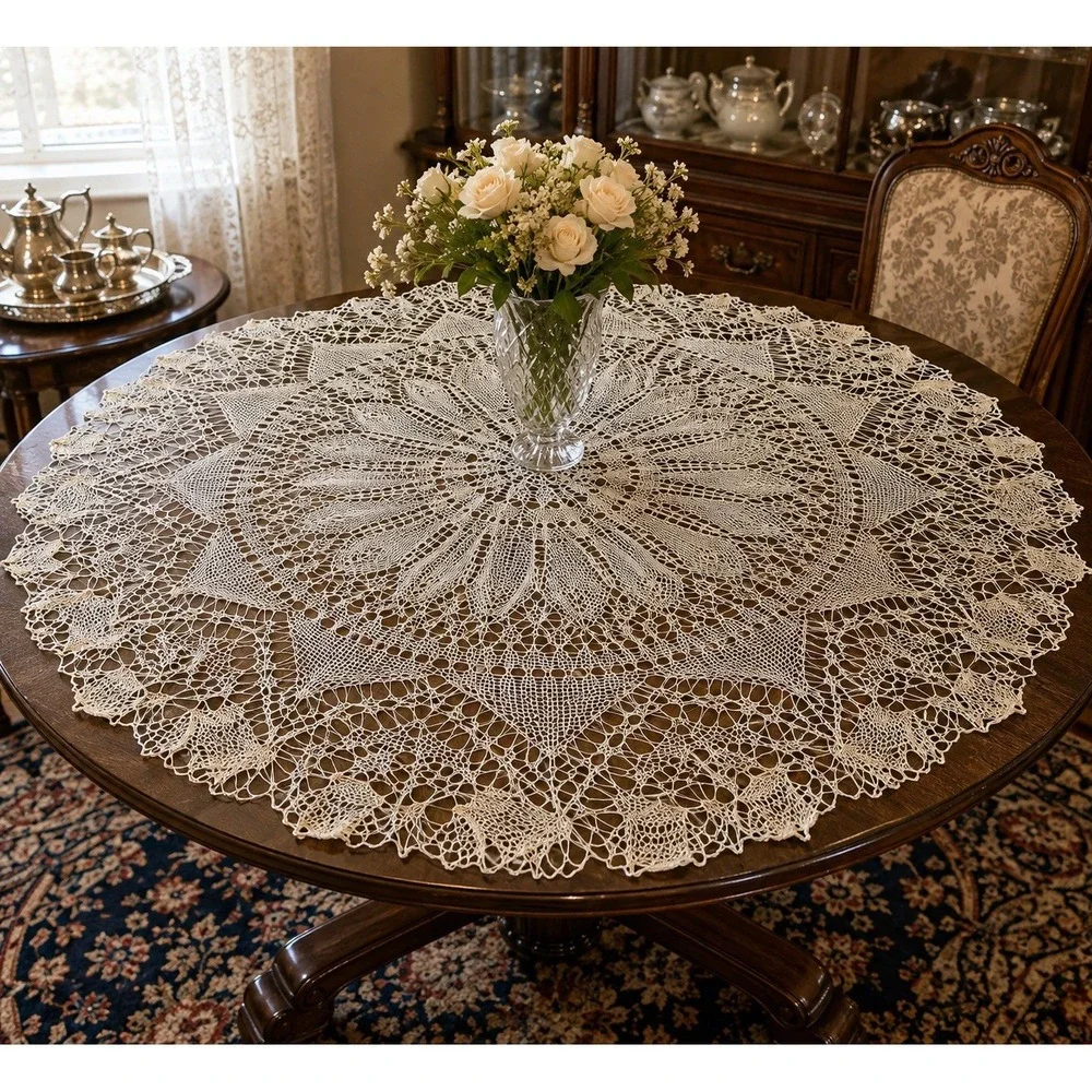 Vintage Handmade Lace Tablecloth 48